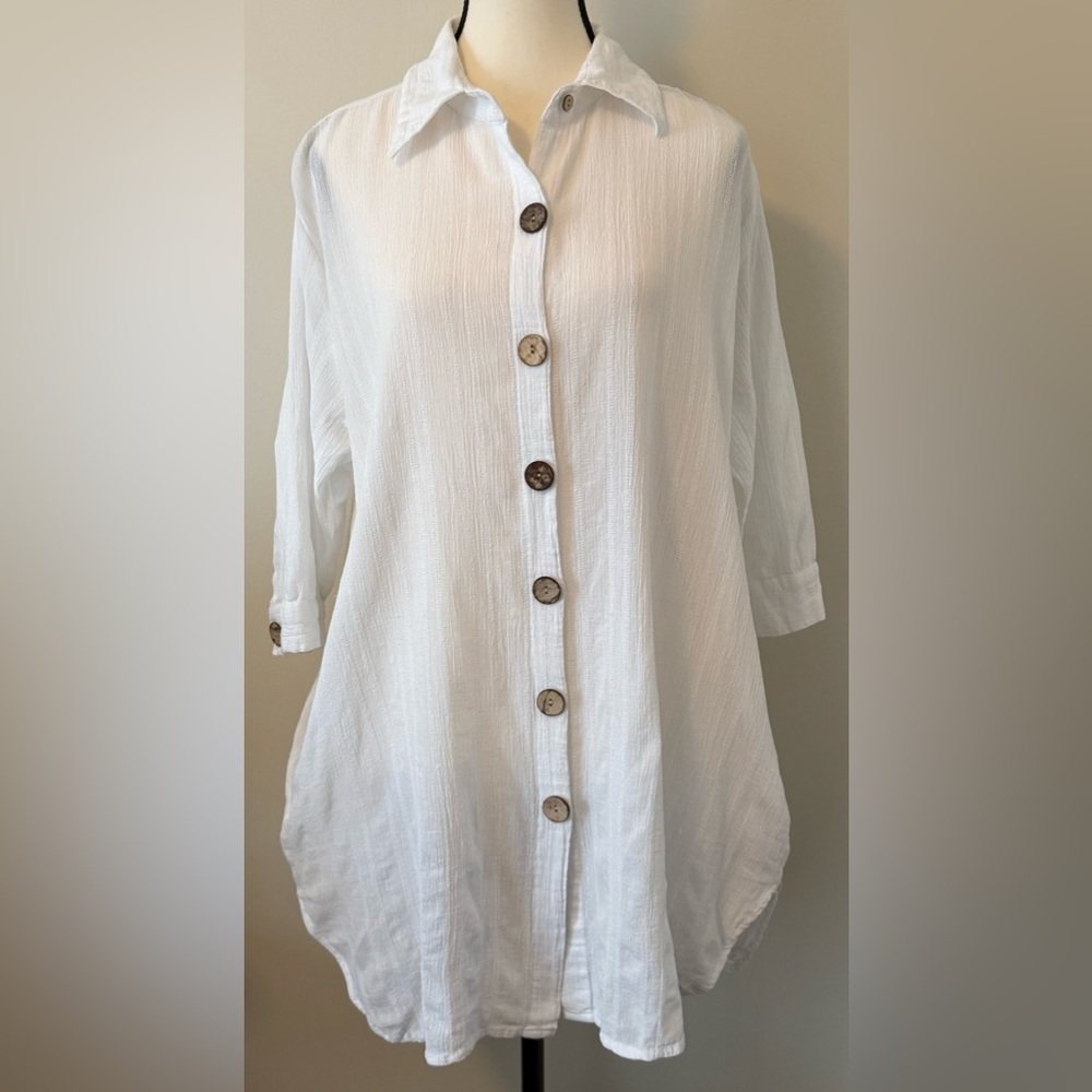 Beach cover up. Cotton White Button-Down Women's Shirt